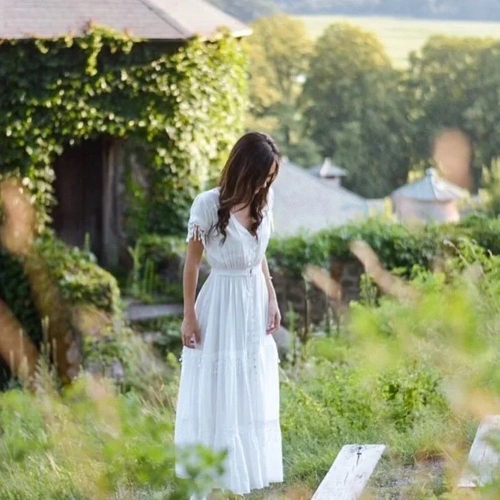 โจย Jaase BohoโPeasant White Crochet Lace Tiered Maxi LongโDressโจ